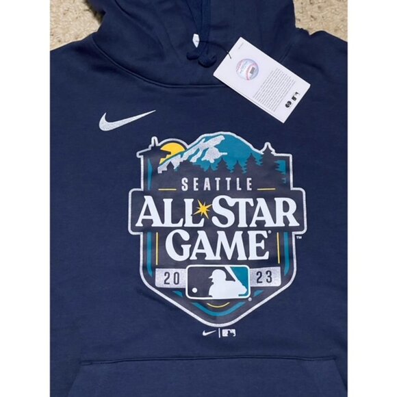 Seattle 2023 MLB All Star Game Nike Navy Fleece Pullover Hoodie Size Medium New - Picture 2 of 4